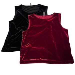 90s Velvet Tank Top Set Burgundy Black Women's Large | Y2K Bundle